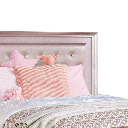 Benjara Contemporary Styled Twin Bed with Padded Button Tufted Headboard, Pink