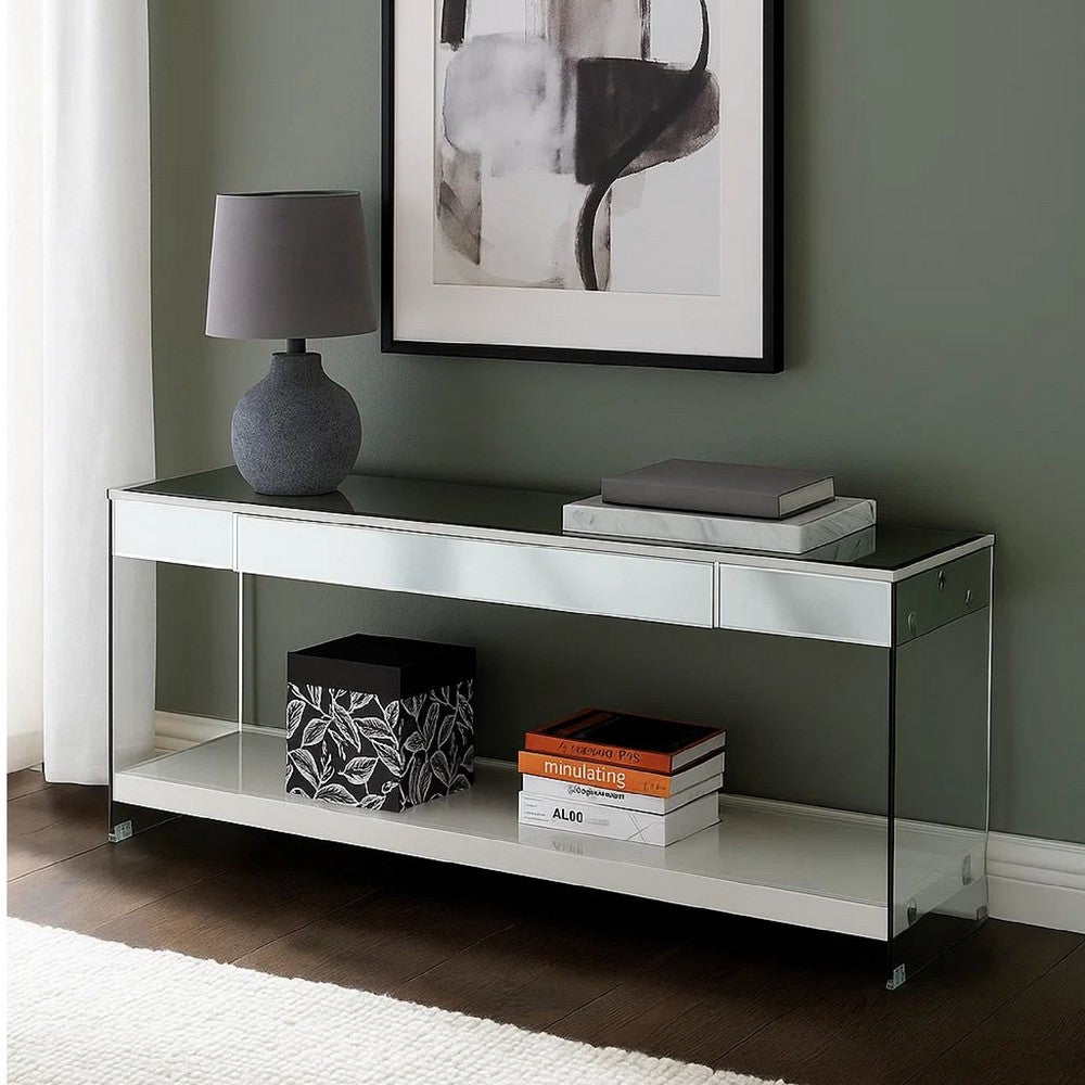 Benjara Wood And Glass TV Stand with Two Drawers, White