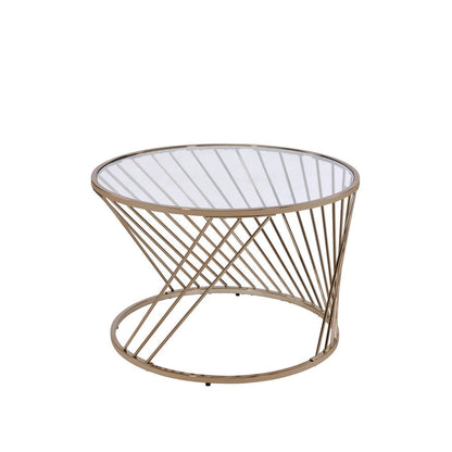 Benjara Contemporary Coffee Table with Twisted Metal Base And Round Glass Top, Gold