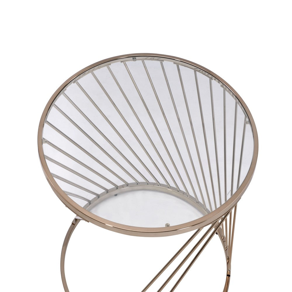 Benjara Contemporary Coffee Table with Twisted Metal Base And Round Glass Top, Gold