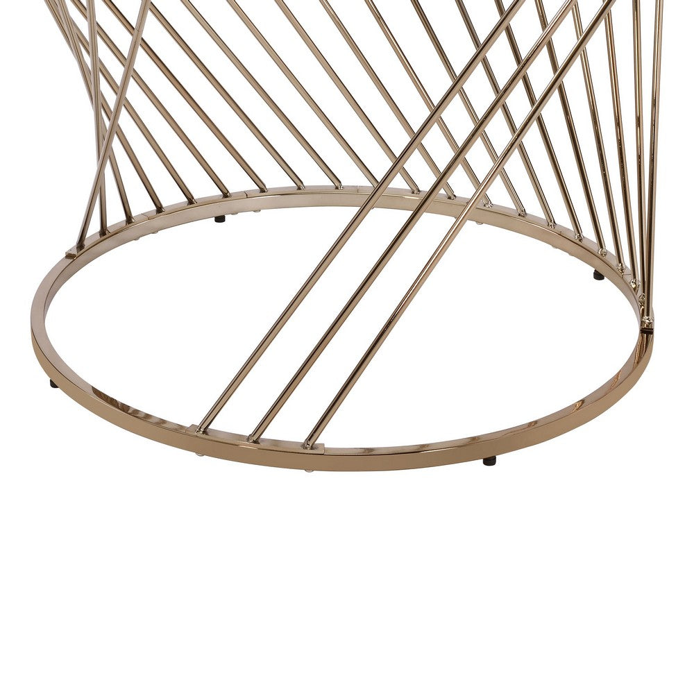 Benjara Contemporary Coffee Table with Twisted Metal Base And Round Glass Top, Gold