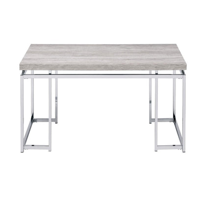 Benjara Coffee Table with Rectangular Tabletop And Metal Legs, Silver And Brown