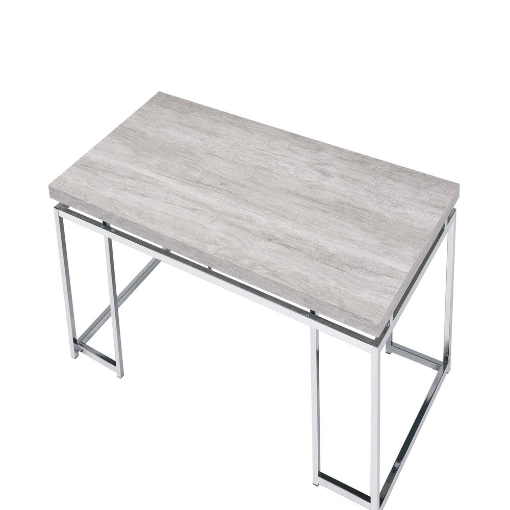 Benjara Coffee Table with Rectangular Tabletop And Metal Legs, Silver And Brown