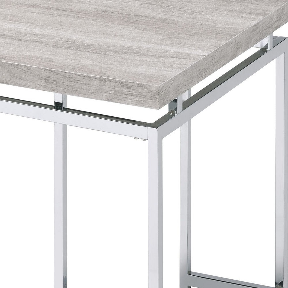 Benjara Coffee Table with Rectangular Tabletop And Metal Legs, Silver And Brown