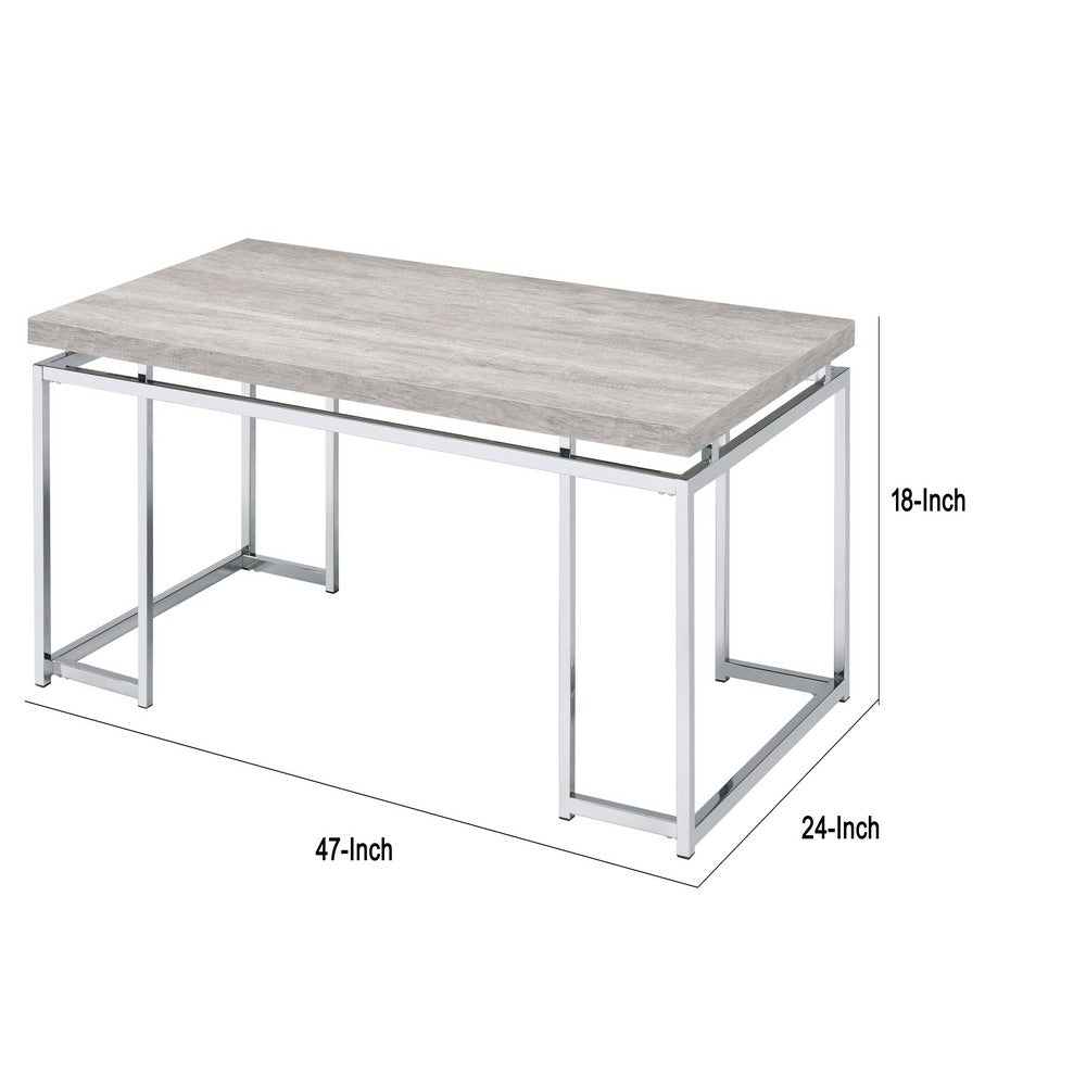 Benjara Coffee Table with Rectangular Tabletop And Metal Legs, Silver And Brown