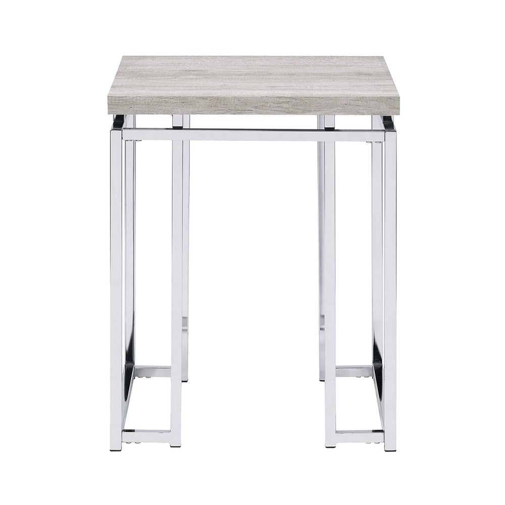 Benjara End Table with Rectangular Tabletop And Metal Legs, Silver And Brown