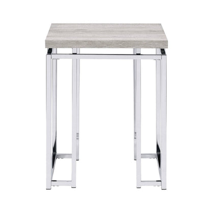 Benjara End Table with Rectangular Tabletop And Metal Legs, Silver And Brown