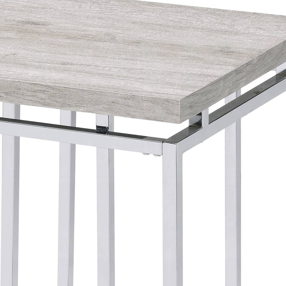 Benjara End Table with Rectangular Tabletop And Metal Legs, Silver And Brown