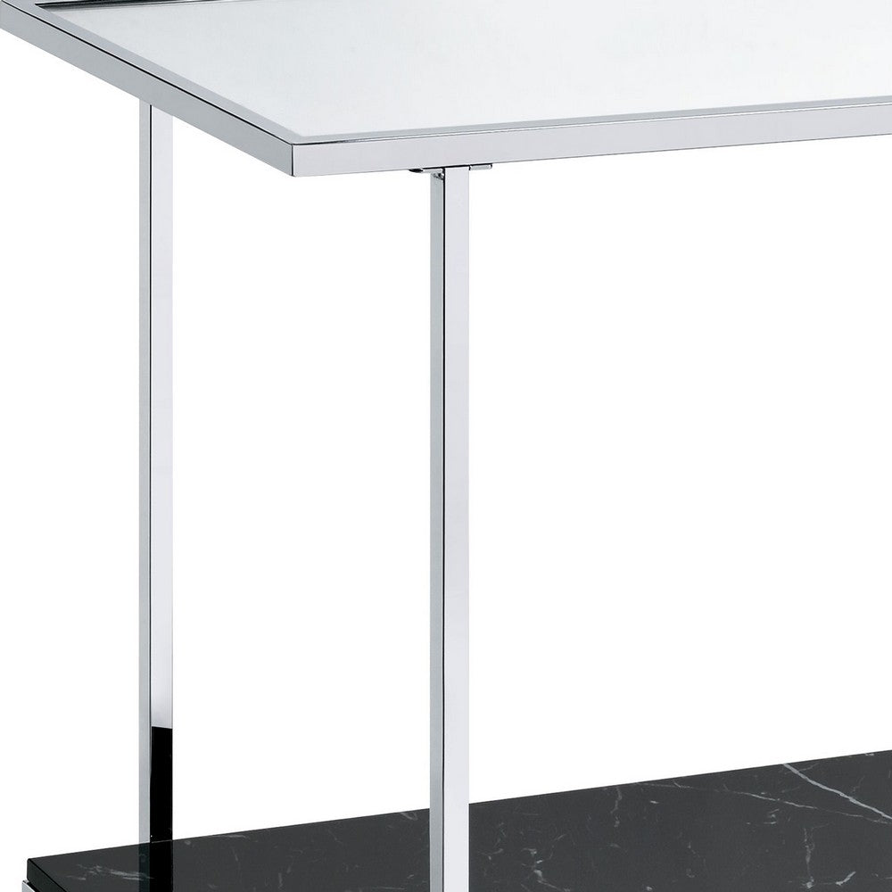 Benjara Console Table with Mirror Top And Faux Marble Open Bottom Shelf, Silver