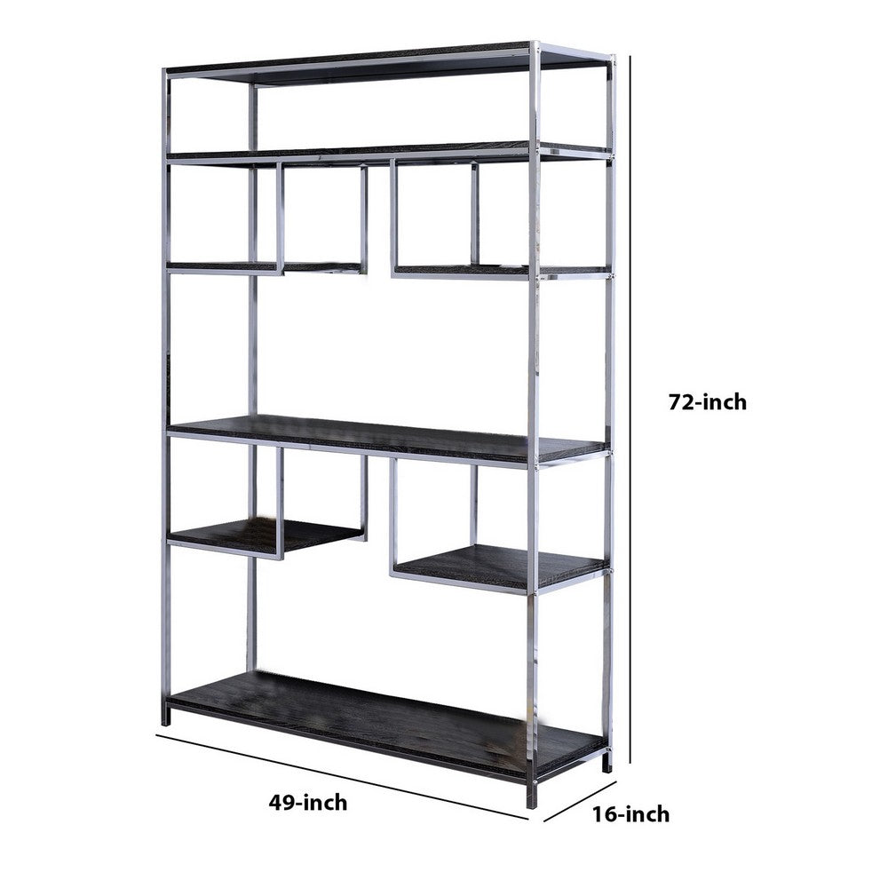 Benjara Etagere Bookshelf with 7 Shelves And Geometric Pattern,Silver And Dark Gray