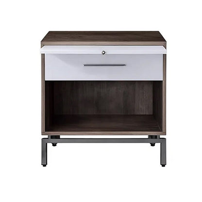 Benjara Wooden Accent Table with Open Storage And Pull Out Tray, Brown And White