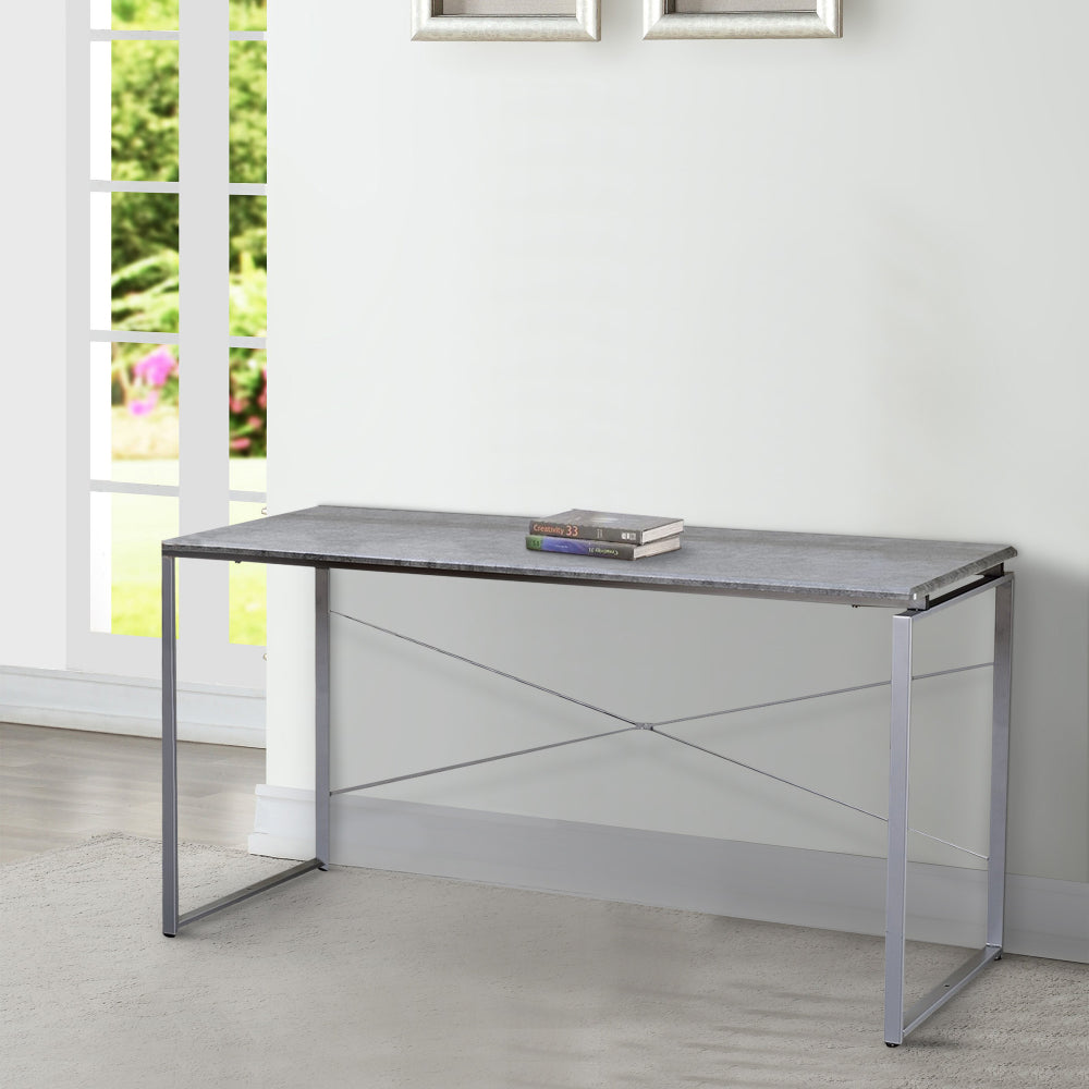 Benjara Sled Base Rectangular Table with X shape Back And Wood Top,Gray And Silver