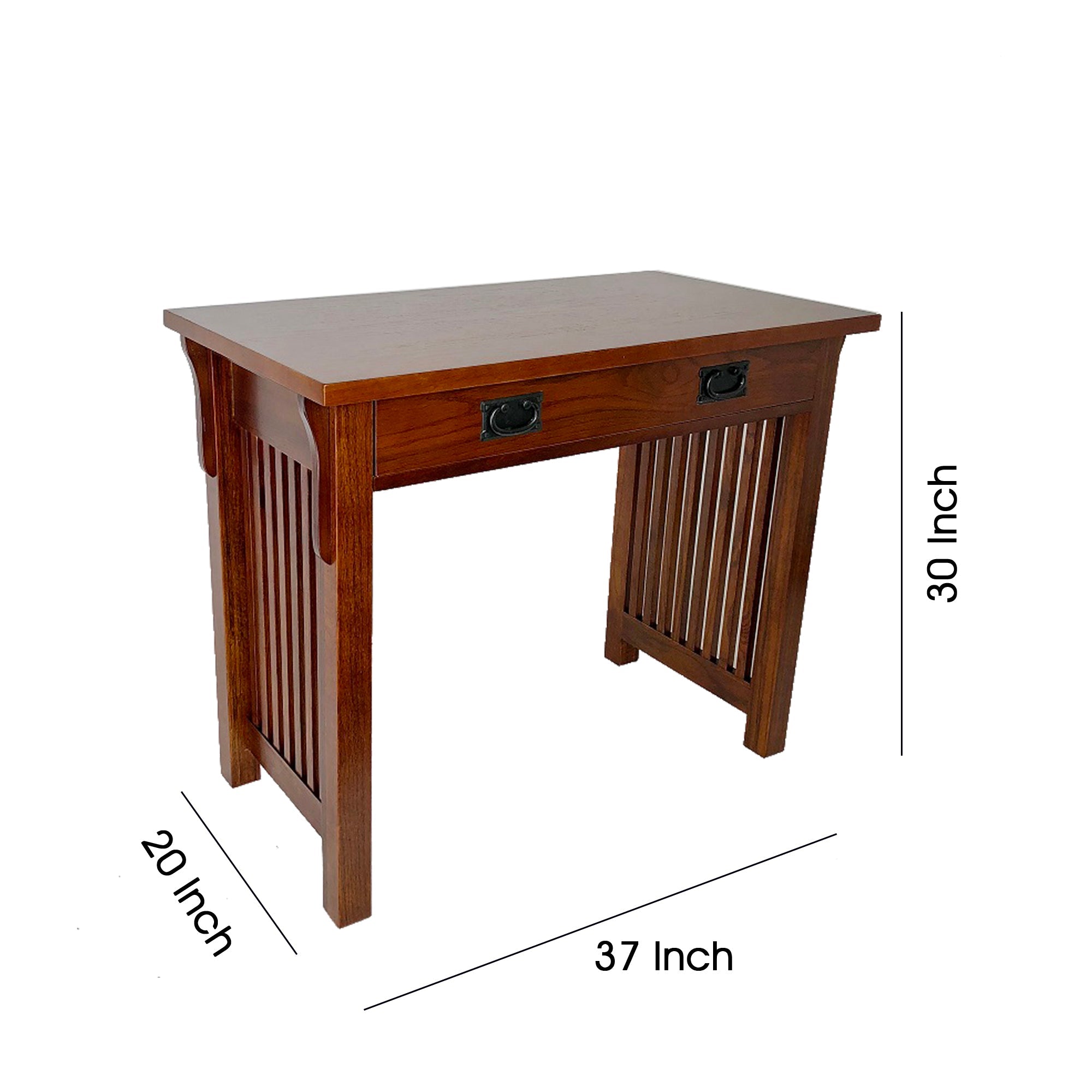Benjara Wooden Frame Writing Desk with 1 Drawer And Slatted Sides, Brown