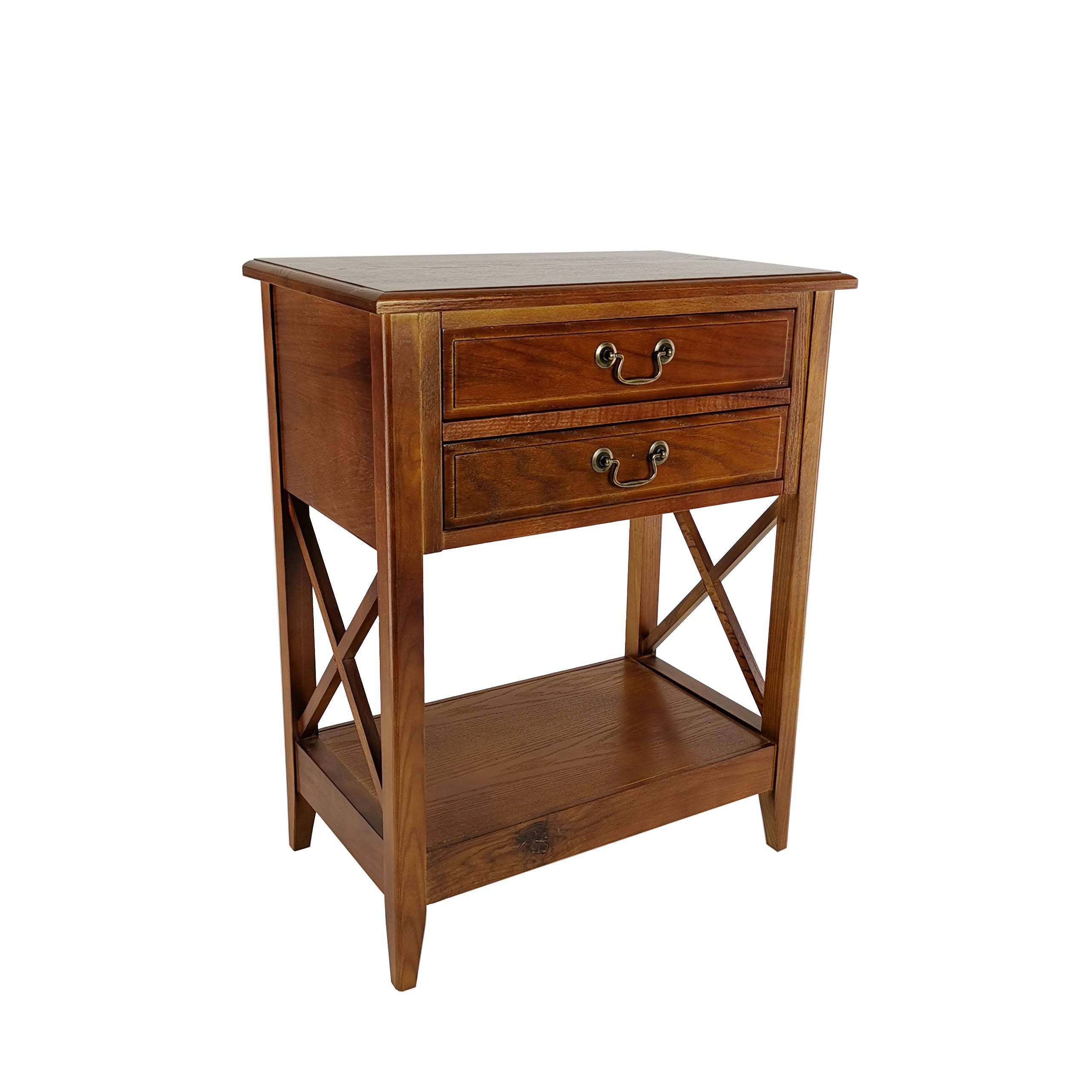 Benjara Wooden Nightstand with 2 Drawers And Criss Cross Sides, Brown