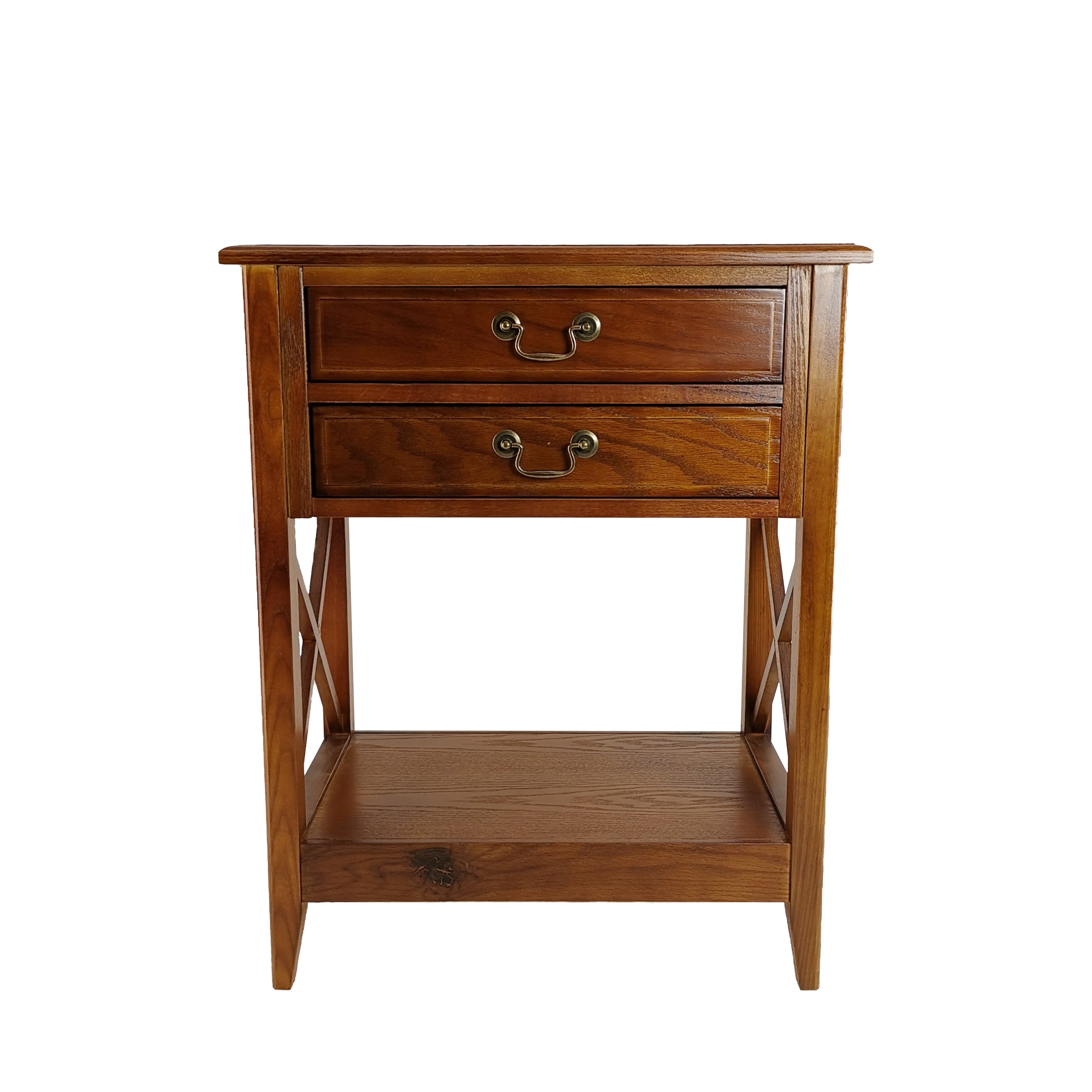 Benjara Wooden Nightstand with 2 Drawers And Criss Cross Sides, Brown