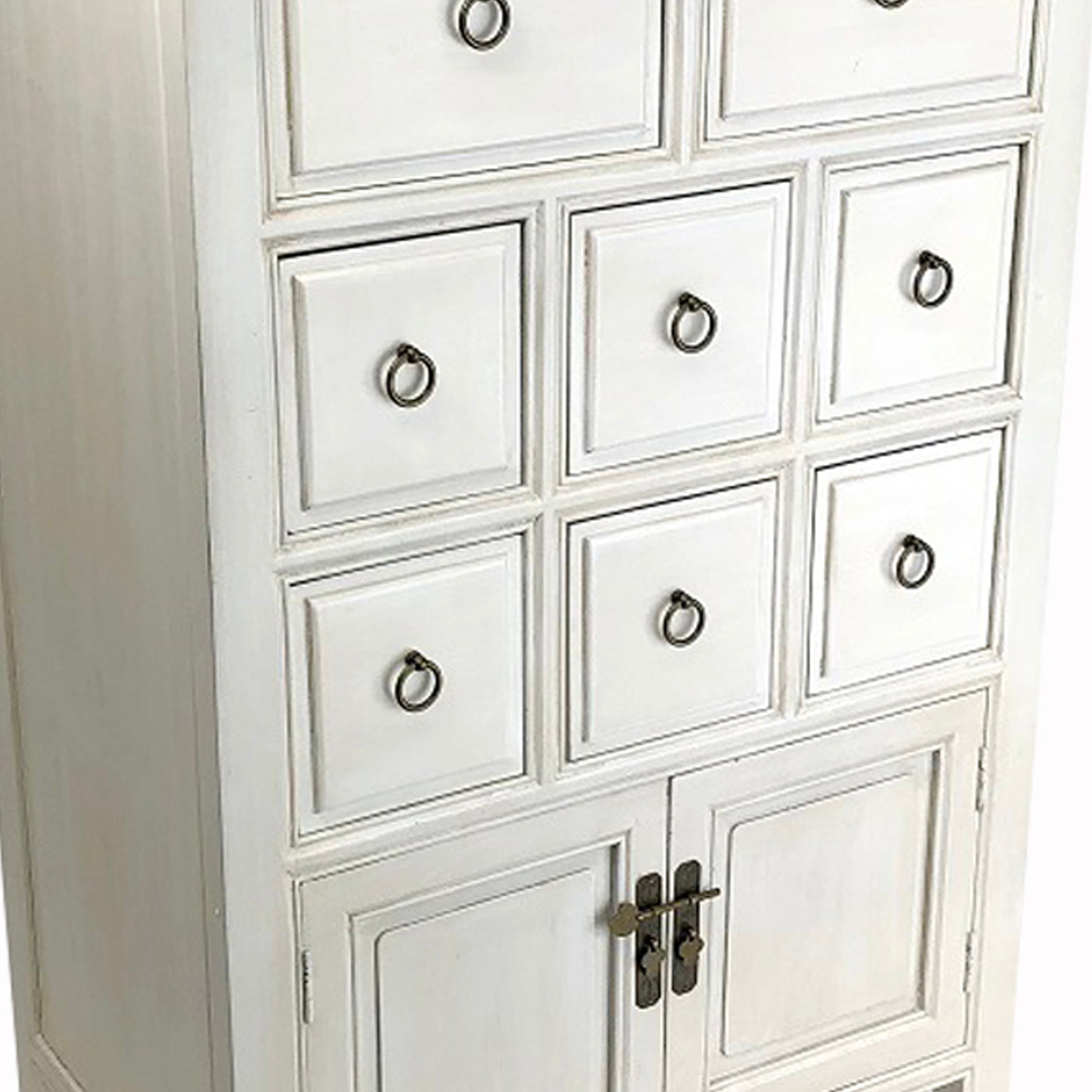 Benjara Wooden Chest with 8 Drawers And 2 Door Cabinets, White