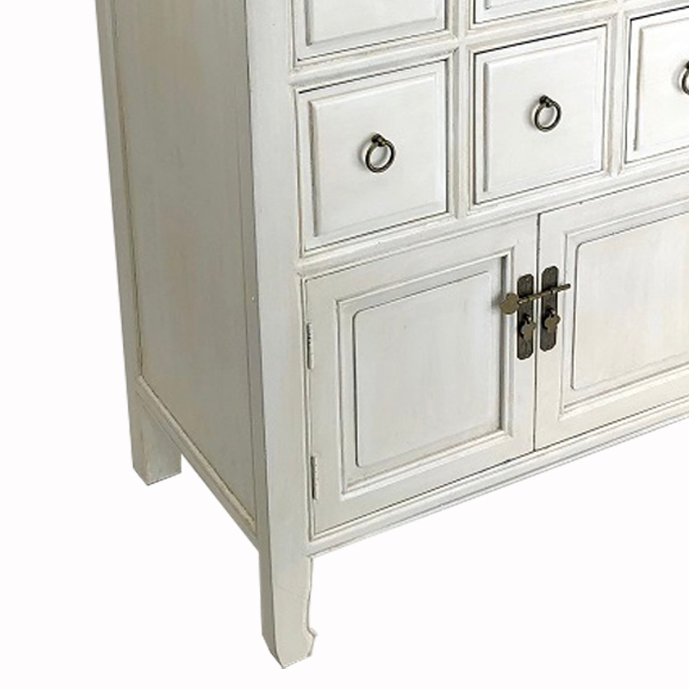 Benjara Wooden Chest with 8 Drawers And 2 Door Cabinets, White
