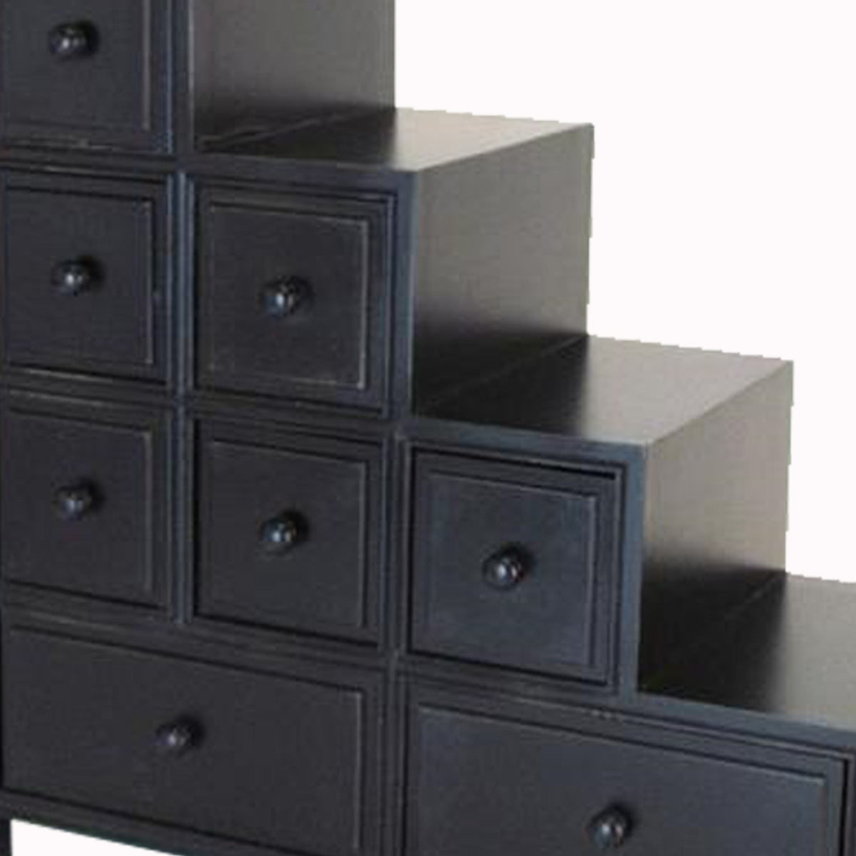 Benjara Wooden Frame Reversible Step Chest with 8 Drawers, Antique Black