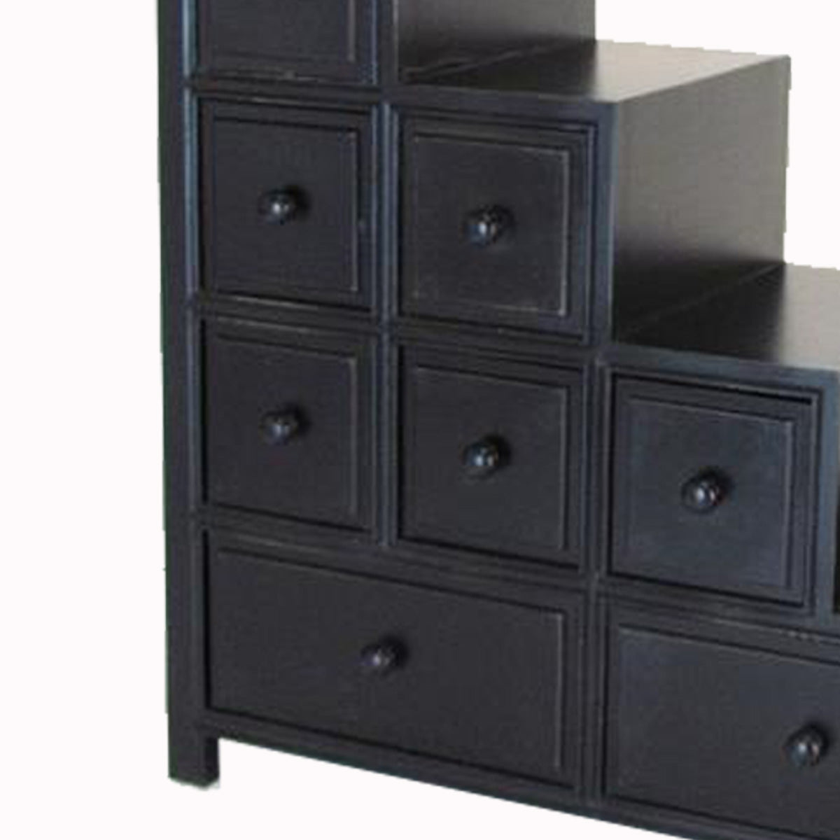 Benjara Wooden Frame Reversible Step Chest with 8 Drawers, Antique Black