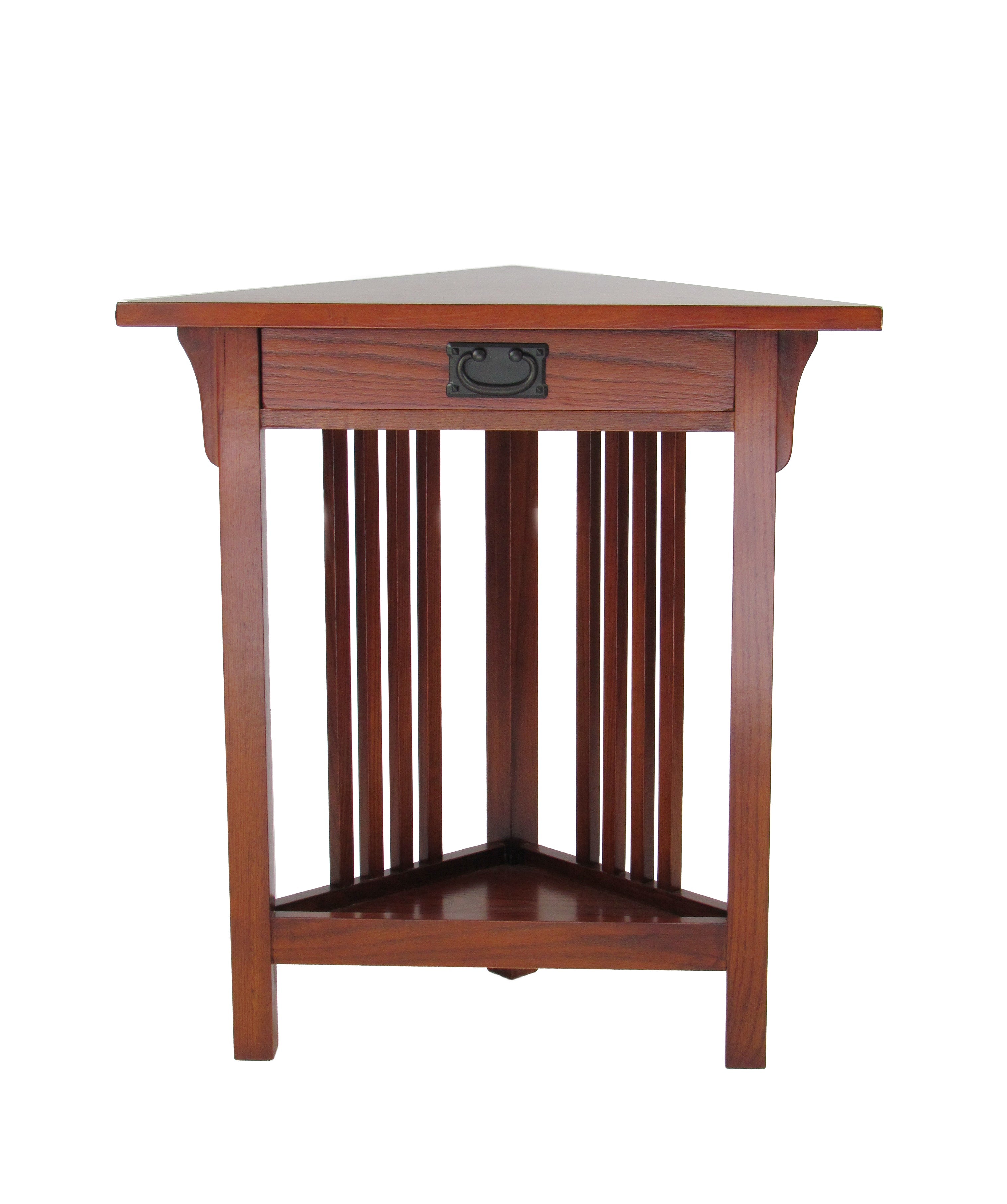 Benjara Mission Style Wooden Corner Table with 1 Drawer And Bottom Shelf, Brown