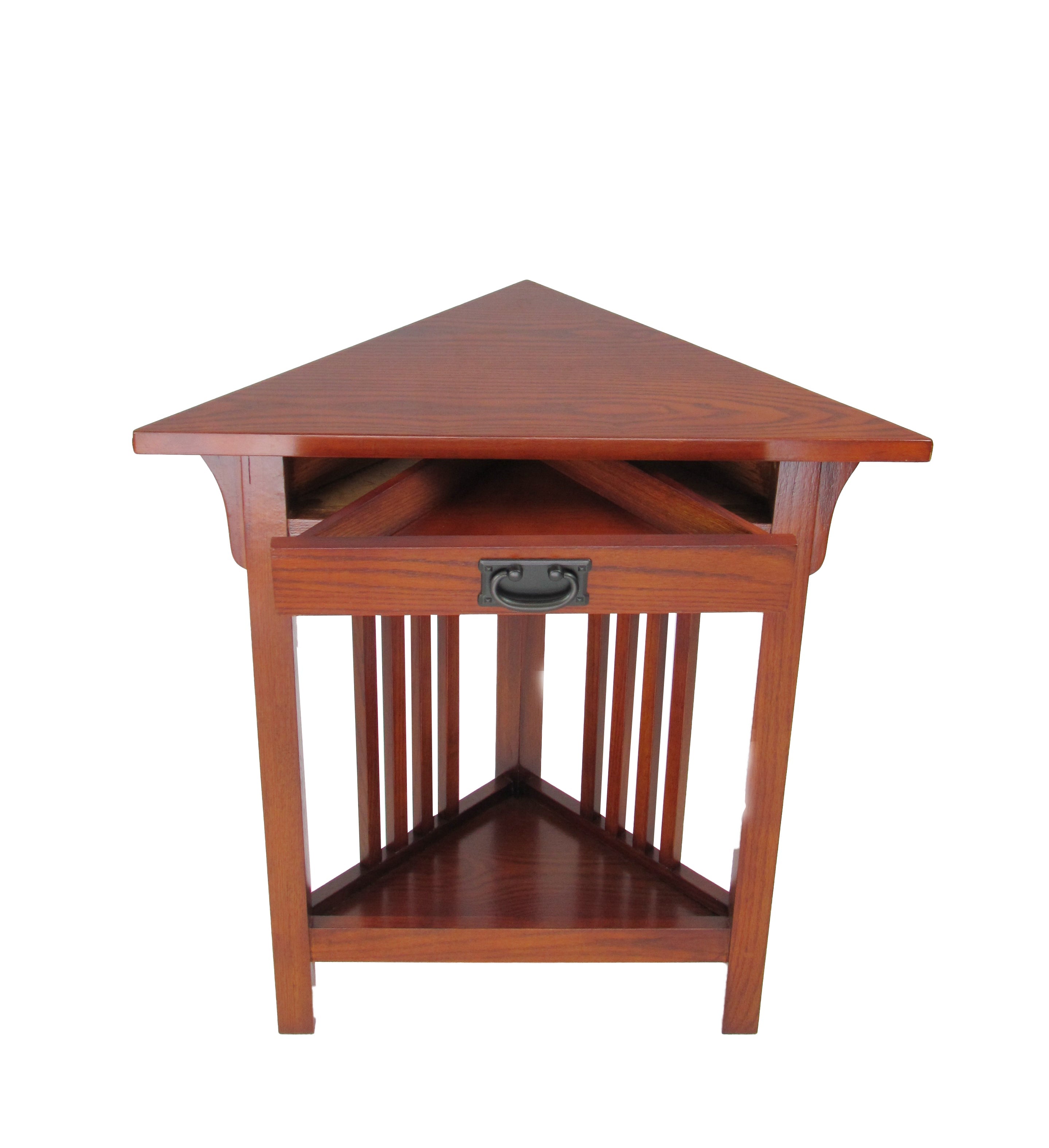Benjara Mission Style Wooden Corner Table with 1 Drawer And Bottom Shelf, Brown