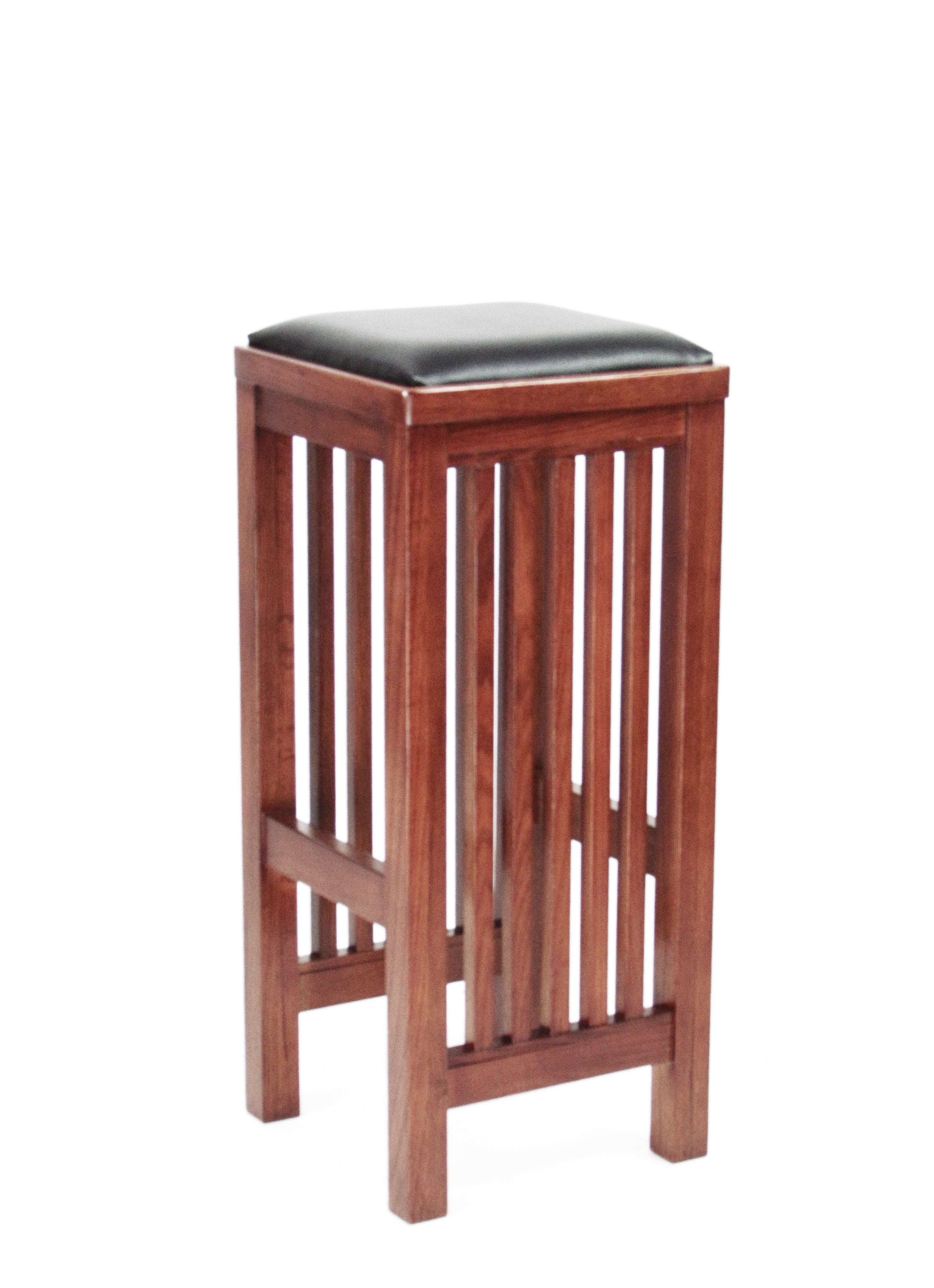Benjara Faux Leather Upholstered Wooden Backless Barstool, Oak Brown