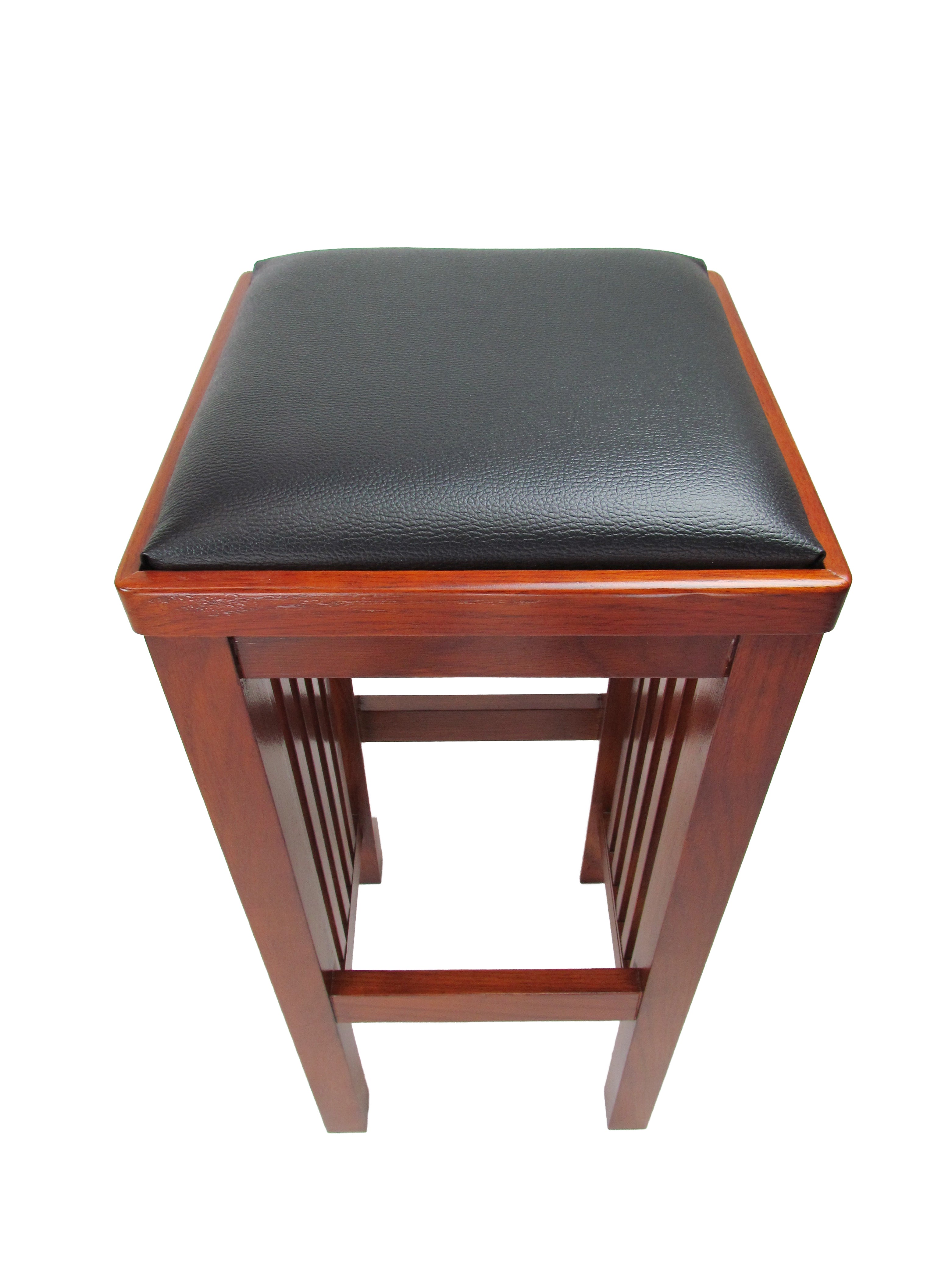 Benjara Faux Leather Upholstered Wooden Backless Barstool, Oak Brown