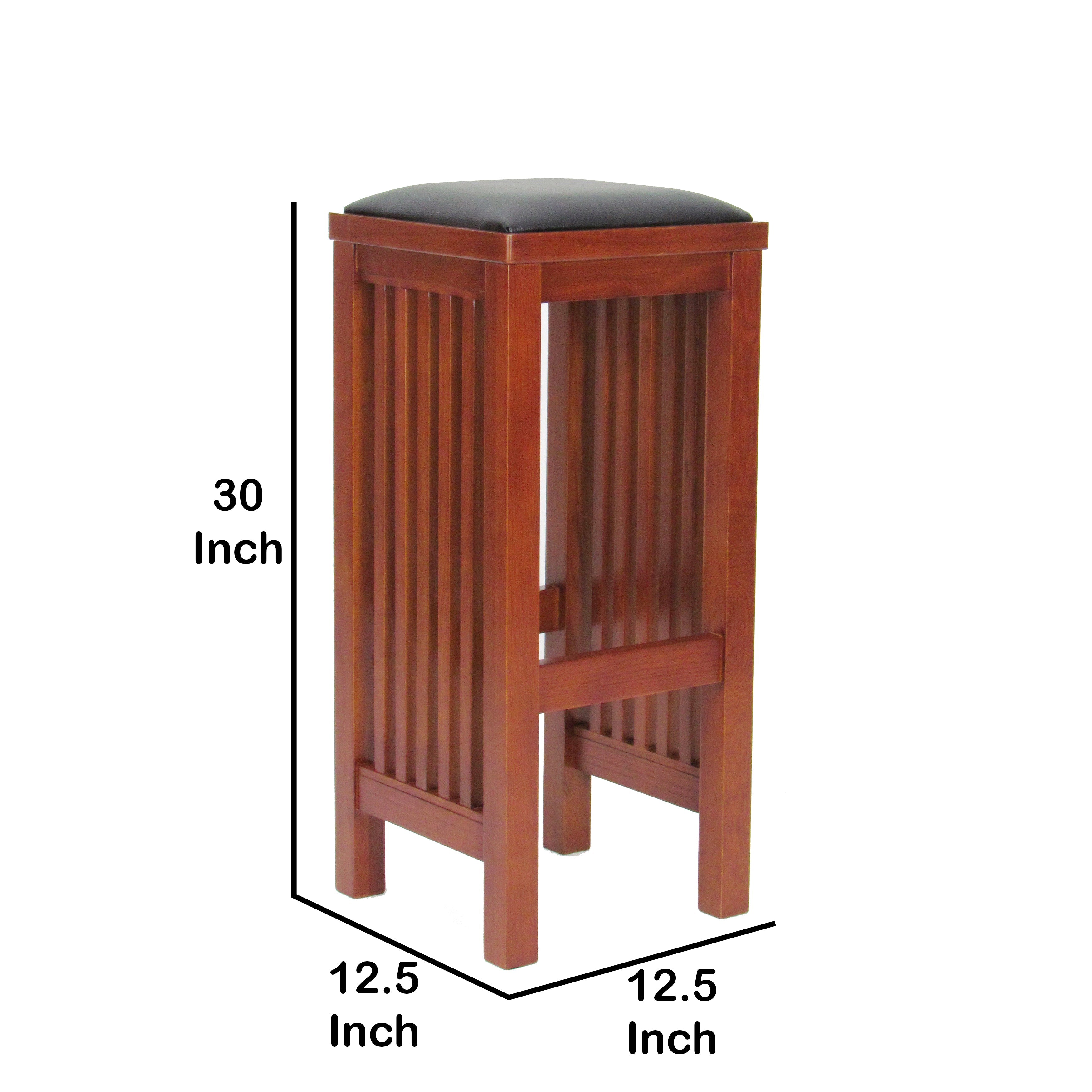 Benjara Faux Leather Upholstered Wooden Backless Barstool, Oak Brown