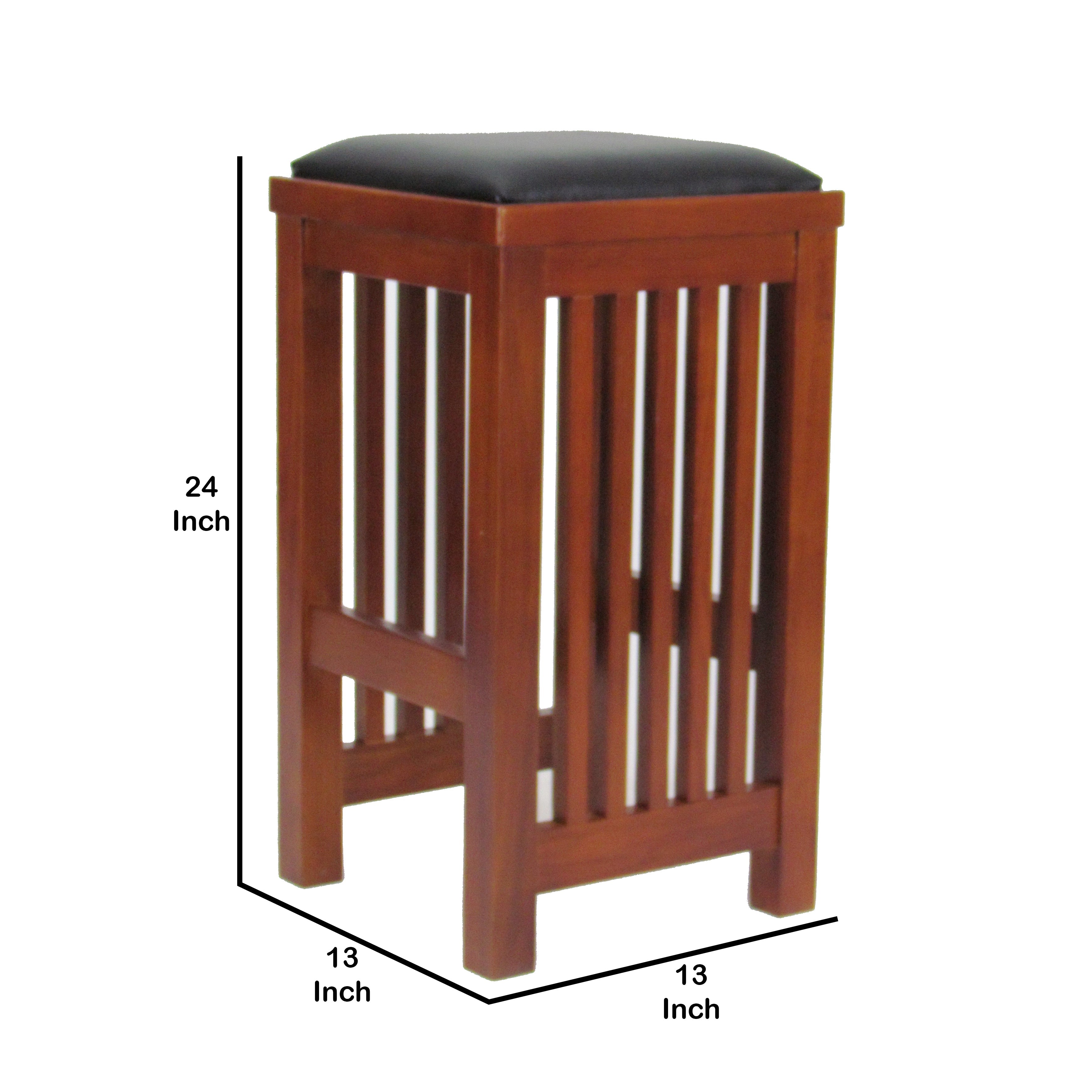 Benjara Faux Leather Upholstered Wooden Backless Barstool, Dark Brown