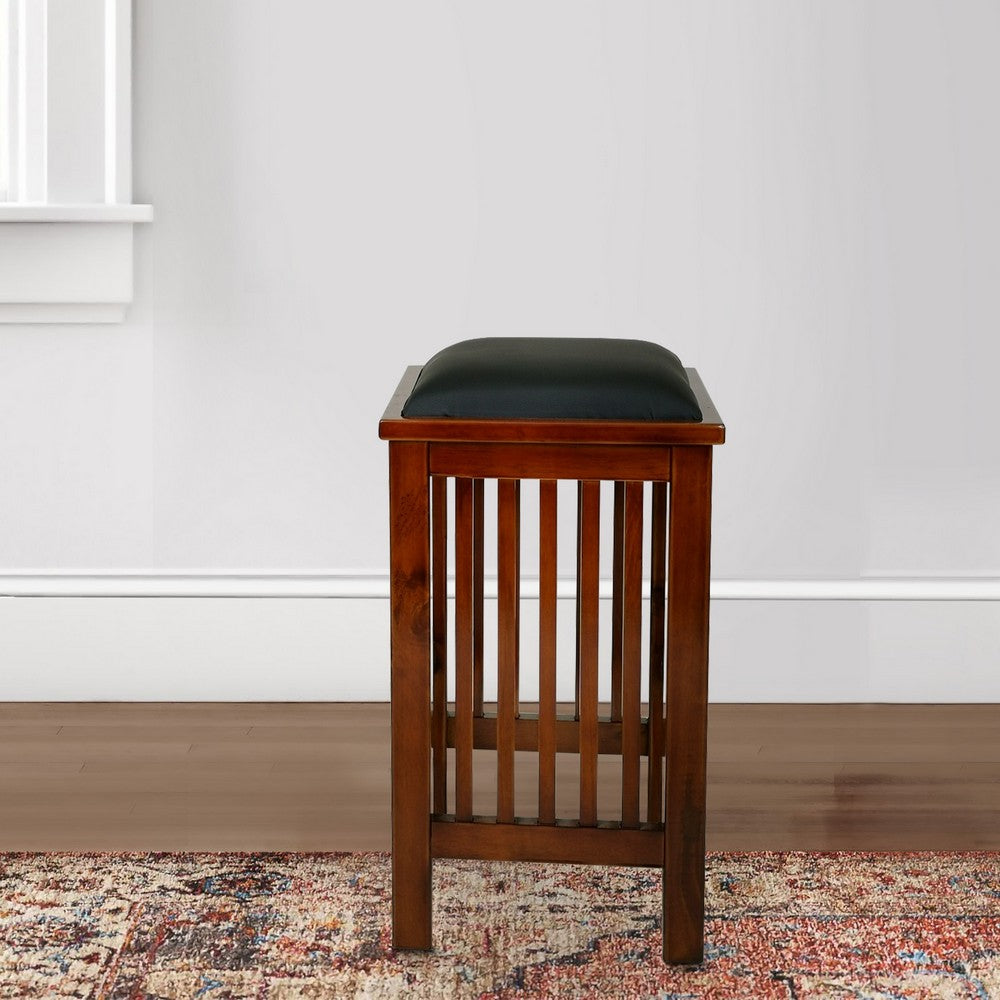 Benjara Faux Leather Upholstered Wooden Backless Barstool, Dark Brown