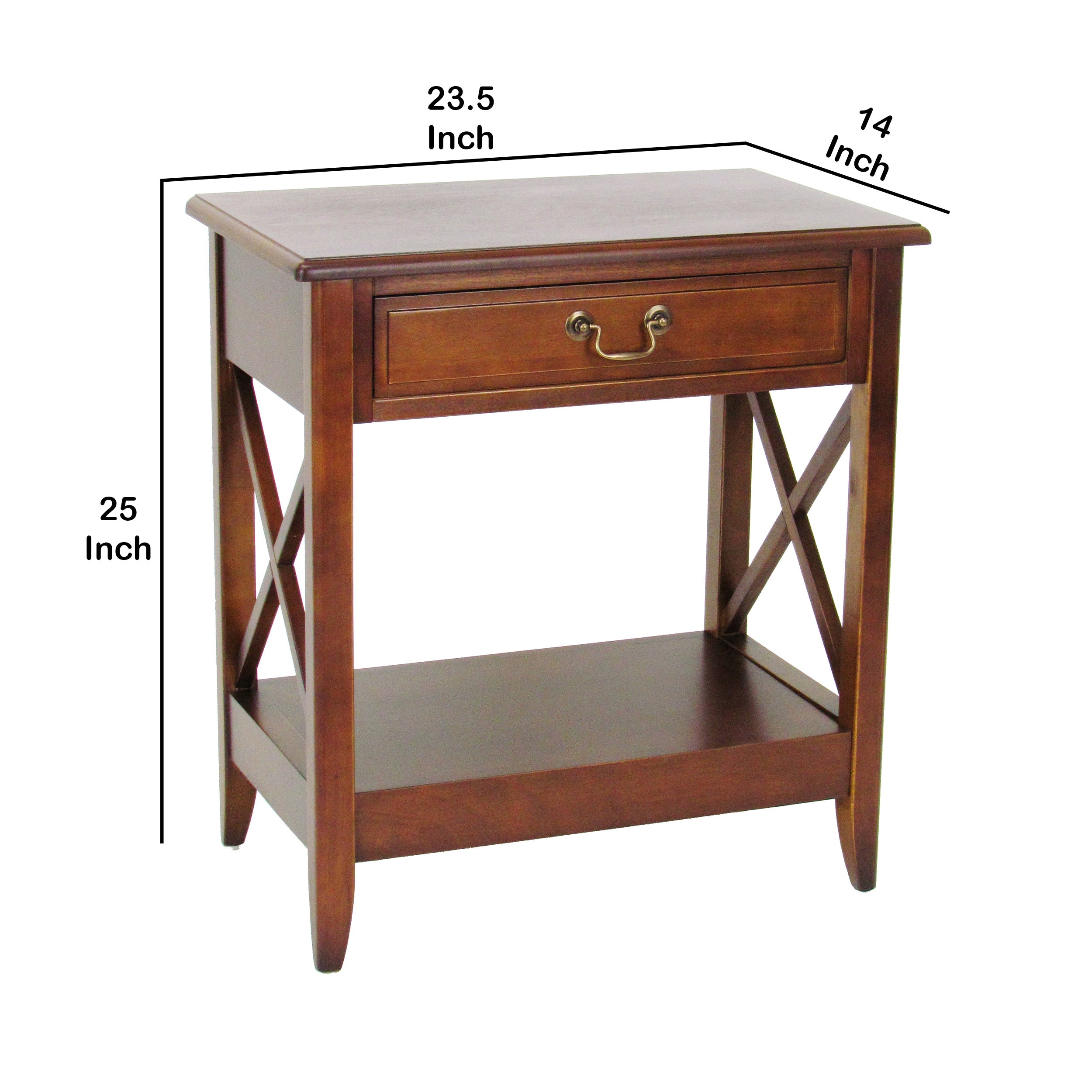 Benjara Transitional Style Nightstand with 1 Drawer And X Shape Sides, Brown