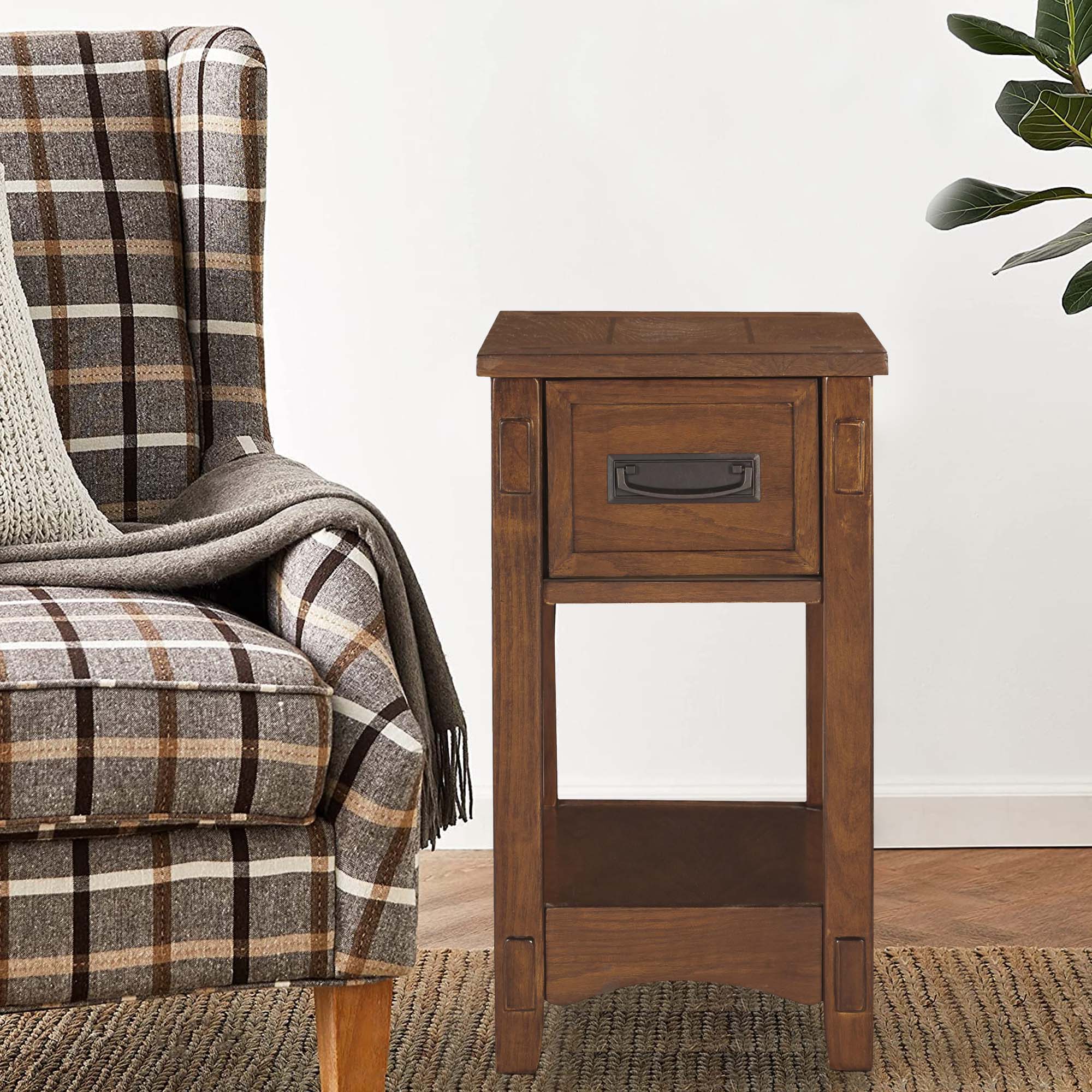 Benjara 1 Drawer Chair Side End Table with Open Bottom Shelf, Brown