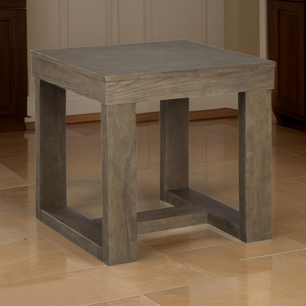 Benjara Grained Wooden Frame End Table with Trestle Base, Taupe Brown