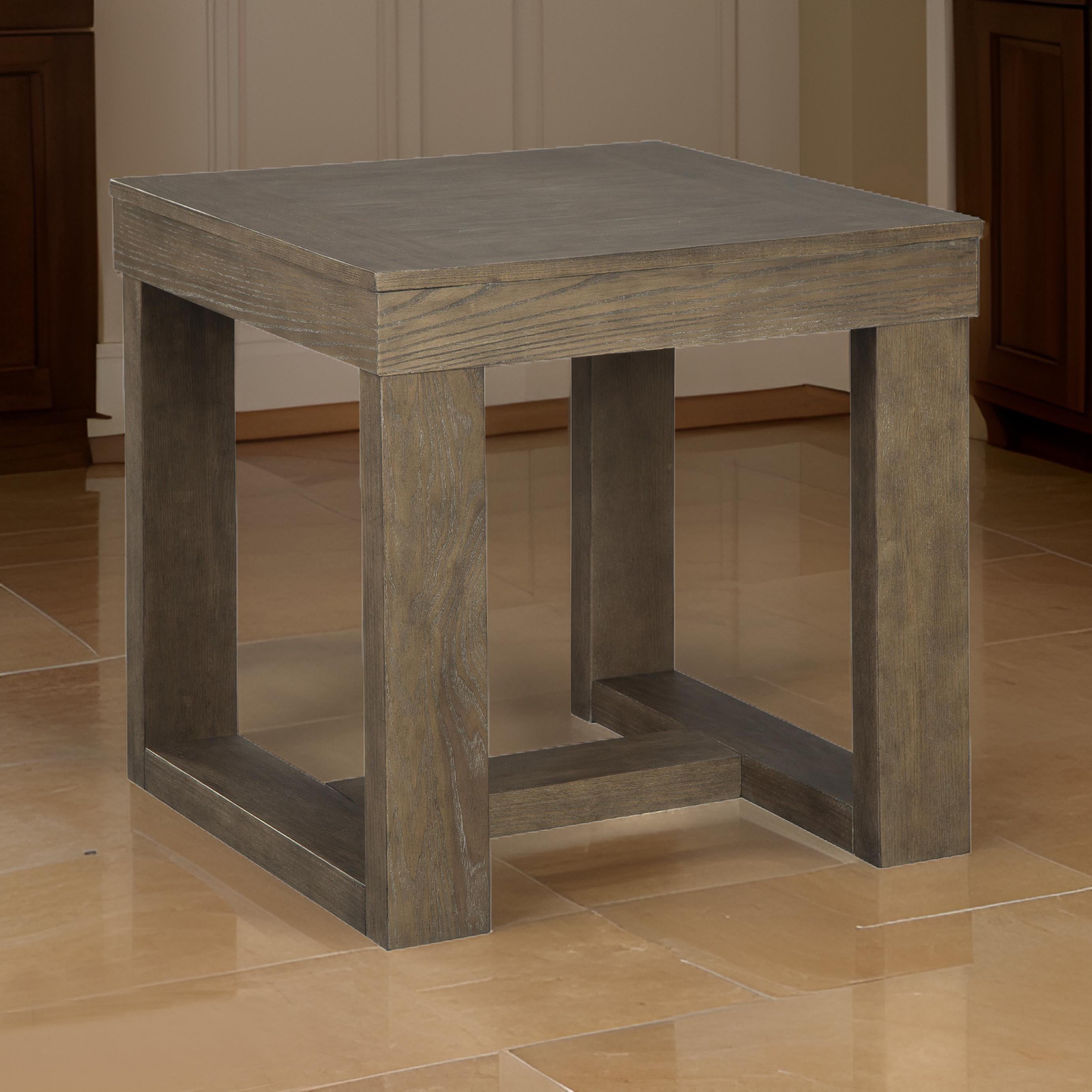 Benjara Grained Wooden Frame End Table with Trestle Base, Taupe Brown