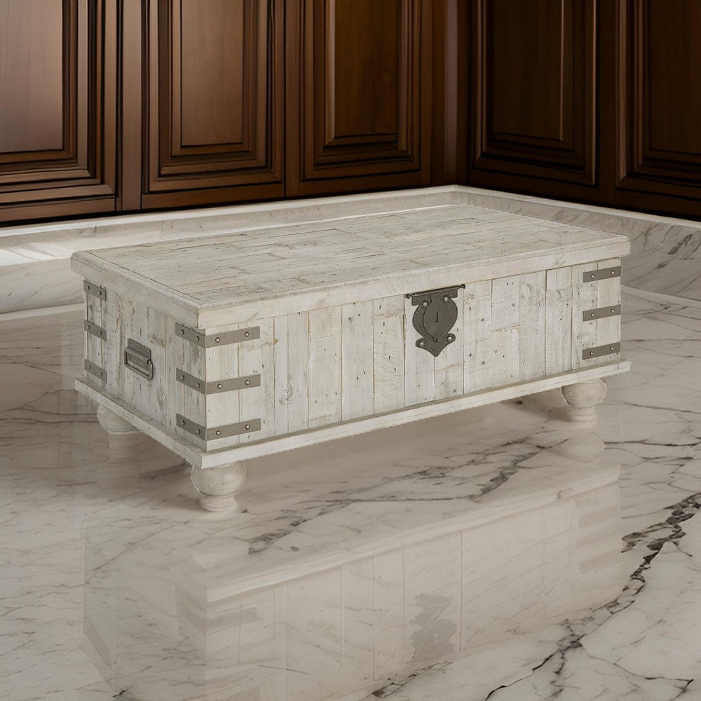 Benjara Wooden Lift Top Cocktail Table with Metal Handles And Bun Feet, White