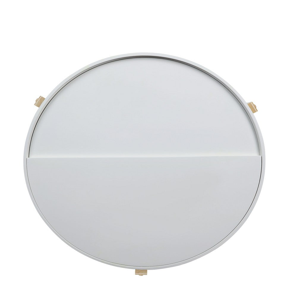 Benjara Round Wooden Coffee Table with Hidden Storage, White And Brown