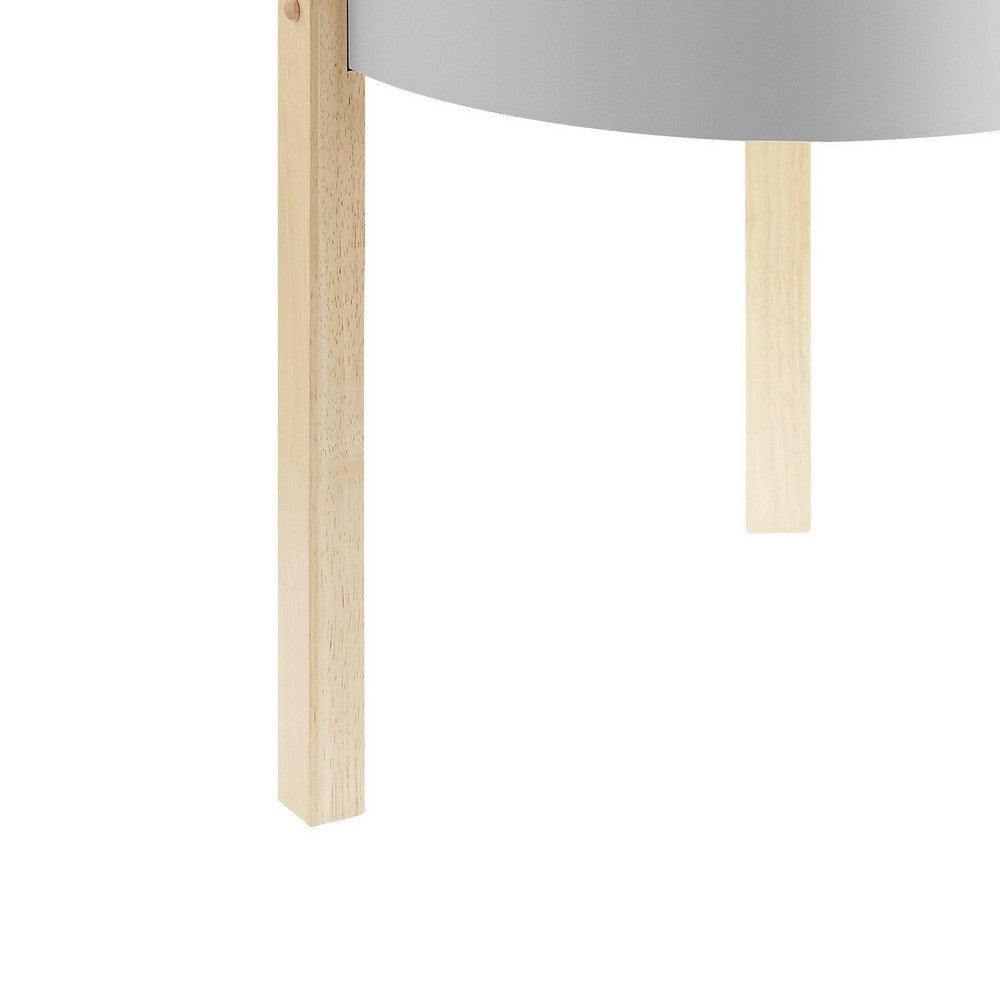 Benjara Round Wooden End Table with Hidden Storage, White And Brown