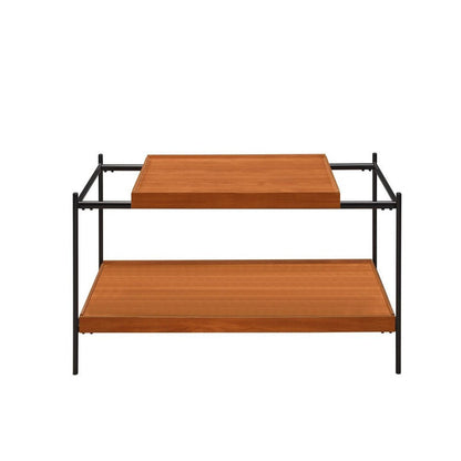 Benjara Rectangular Wooden Top Metal Frame Coffee Table, Oak Brown And Black