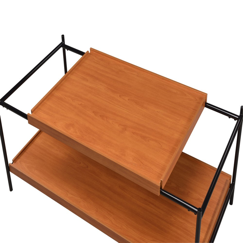 Benjara Rectangular Wooden Top Metal Frame Coffee Table, Oak Brown And Black