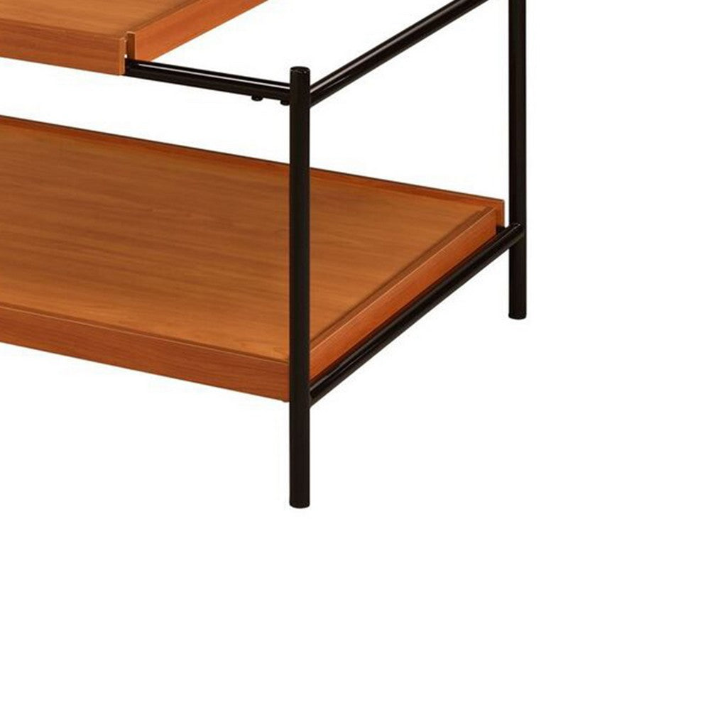 Benjara Rectangular Wooden Top Metal Frame Coffee Table, Oak Brown And Black