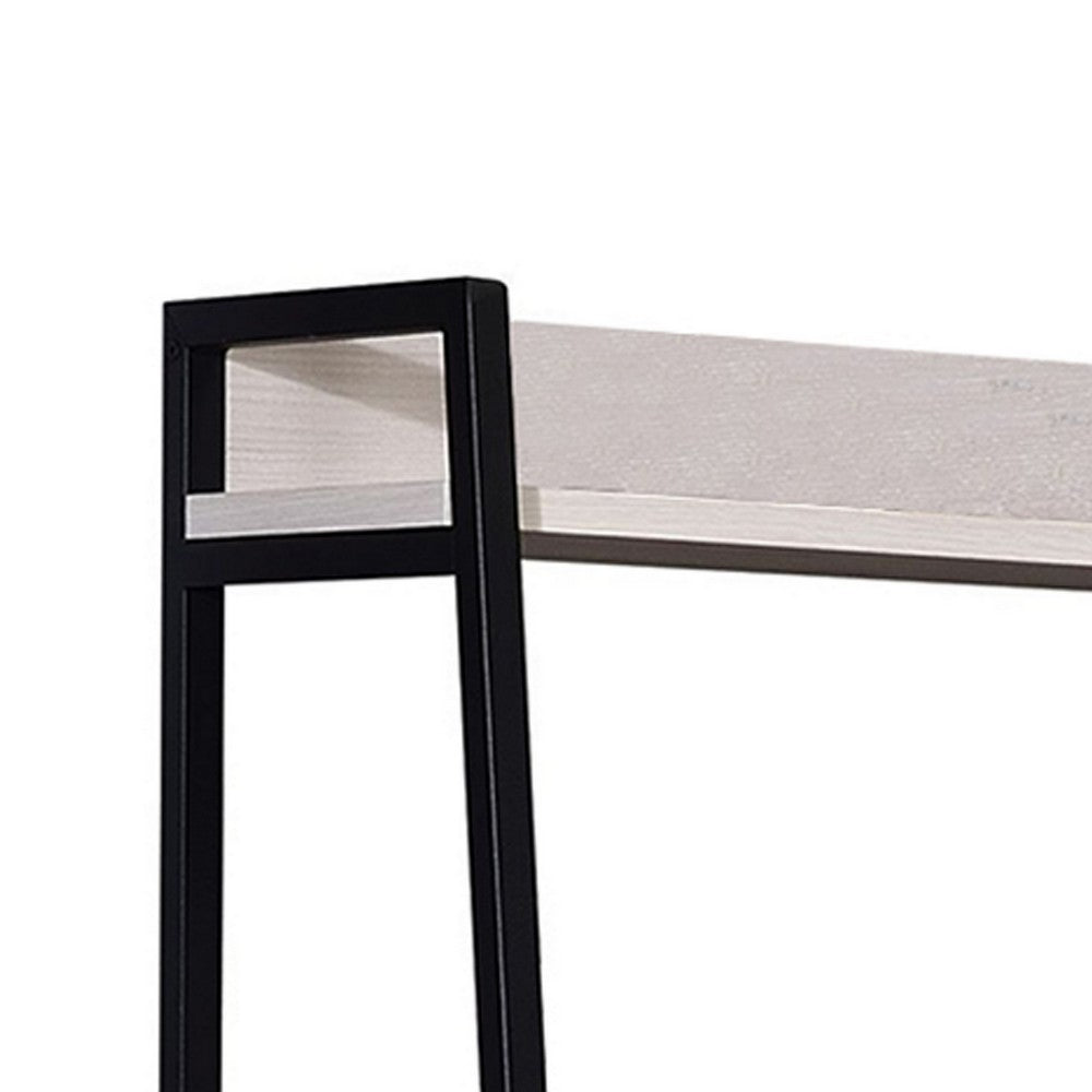 Benjara Wooden Bookshelf with 5 Open Compartments, Washed White And Black