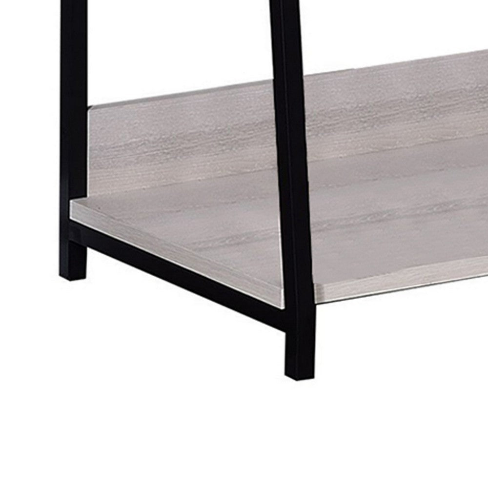 Benjara Wooden Bookshelf with 5 Open Compartments, Washed White And Black