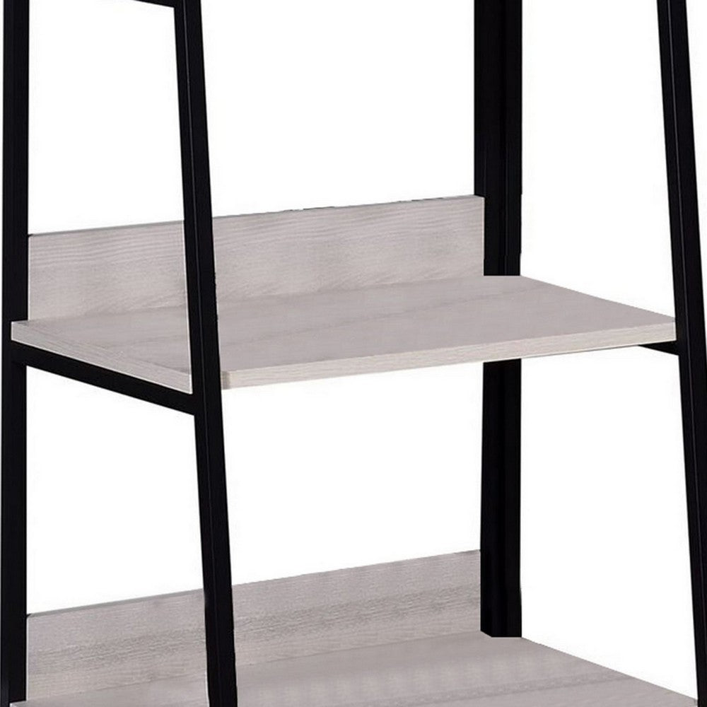 Benjara Wooden Bookshelf with 5 Open Compartments, Washed White And Black