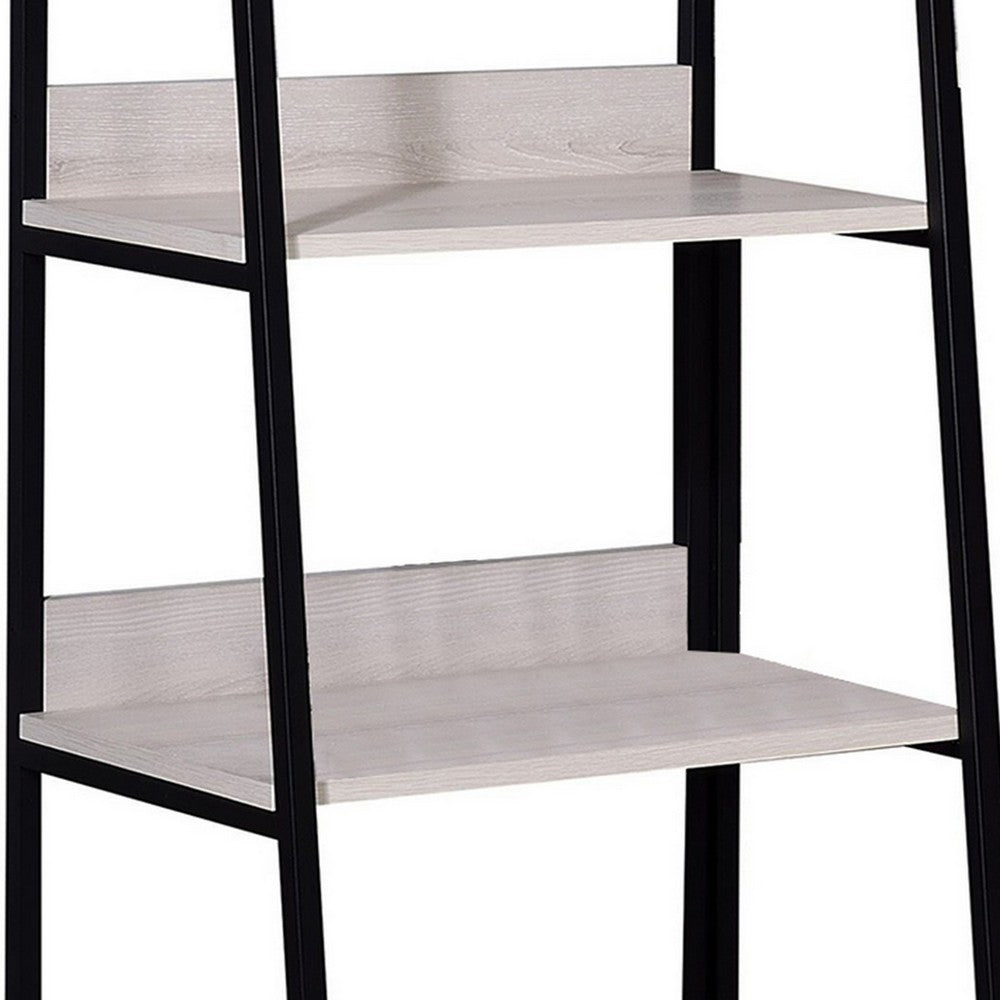 Benjara Wooden Bookshelf with 5 Open Compartments, Washed White And Black