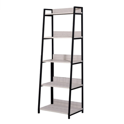 Benjara Wooden Frame Bookshelf with 5 Open Compartments, Washed White And Black
