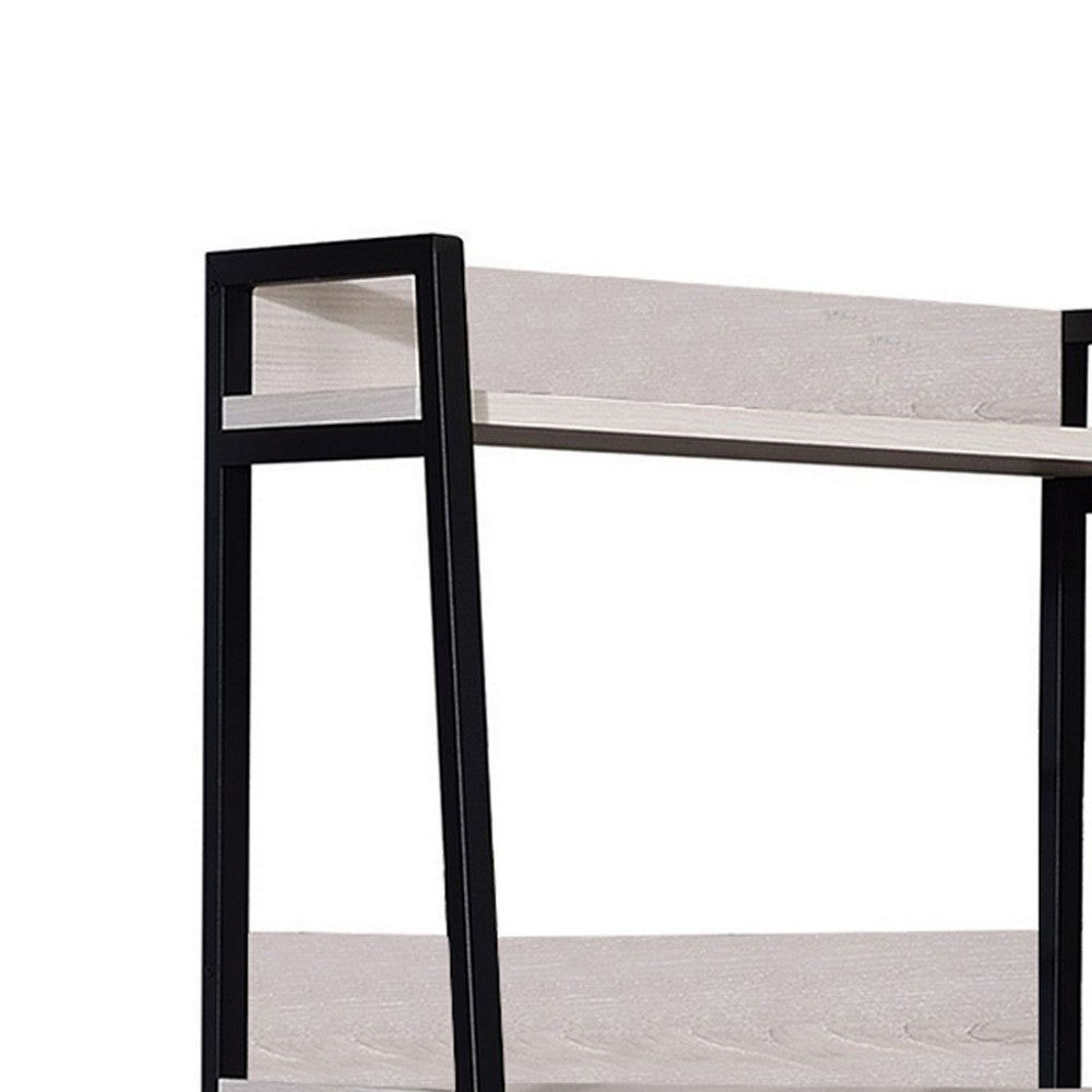 Benjara Wooden Frame Bookshelf with 5 Open Compartments, Washed White And Black