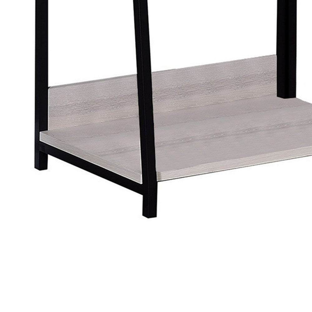 Benjara Wooden Frame Bookshelf with 5 Open Compartments, Washed White And Black