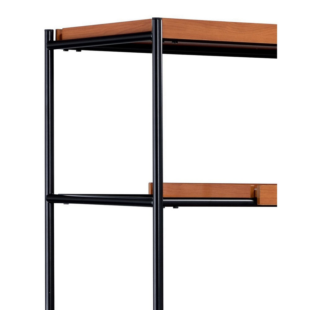 Benjara 5 Tier Wooden Bookshelf with Open Metal Frame, Oak Brown And Black