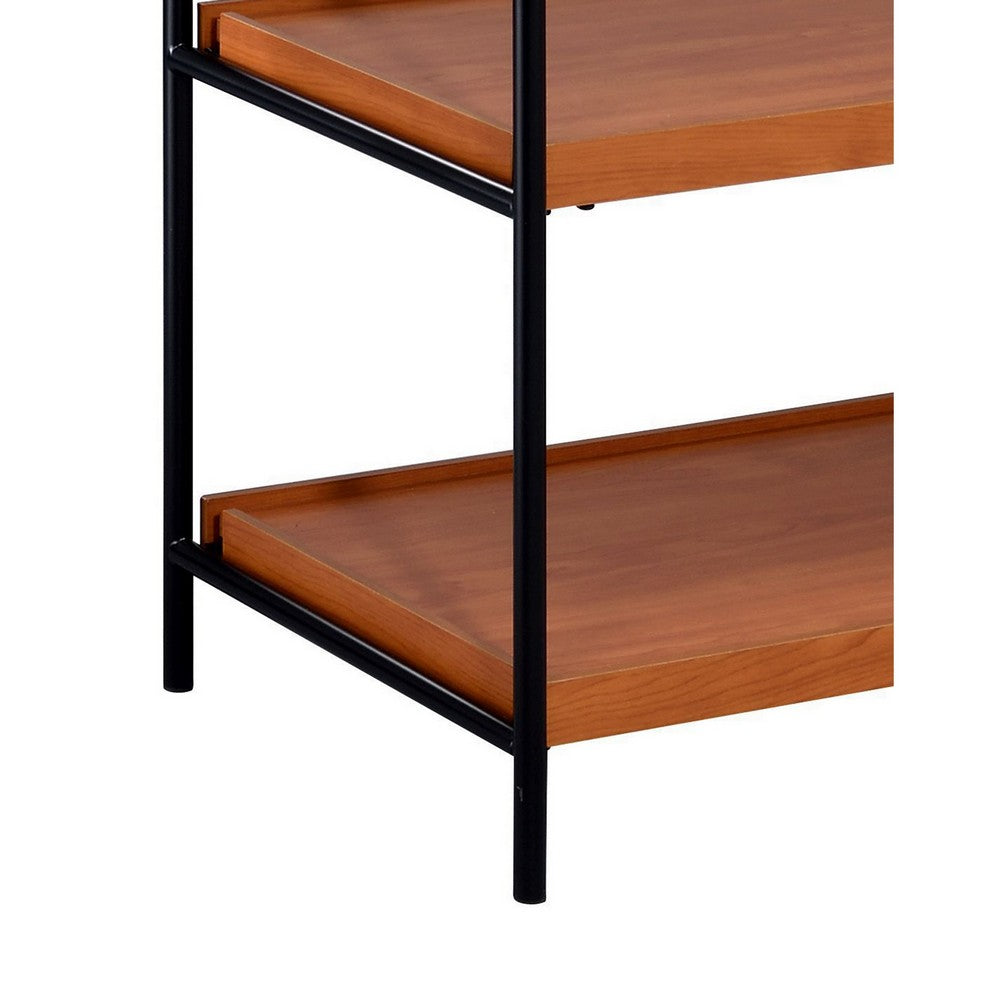 Benjara 5 Tier Wooden Bookshelf with Open Metal Frame, Oak Brown And Black