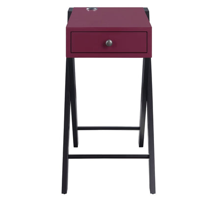 Benjara Wooden Frame Side Table with X Shaped Legs And 1 Drawer, Purple And Black